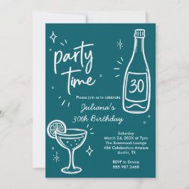 Moderne Flaschen- und Cocktail-Einladung zum 30. G Einladung