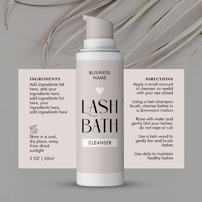 Moderne Flaschenflaschen-Inhaltsstoffe von Lash Ba Rechteckiger Aufkleber (Trendy Lash Bath Wrap Around Labels in a neutral taupe & white design with space for ingredients)