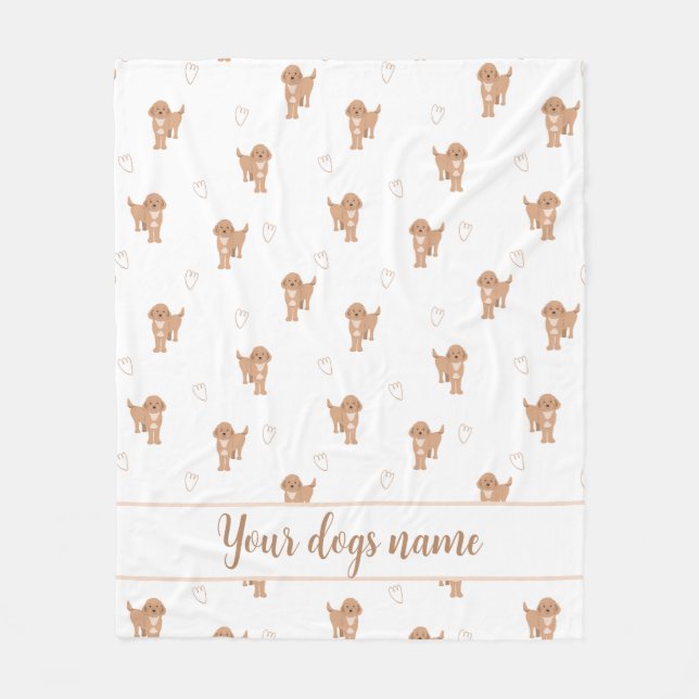 Moderne Flat-Design-Cockapoo- und Herz-Muster Fleecedecke (Vorderseite)