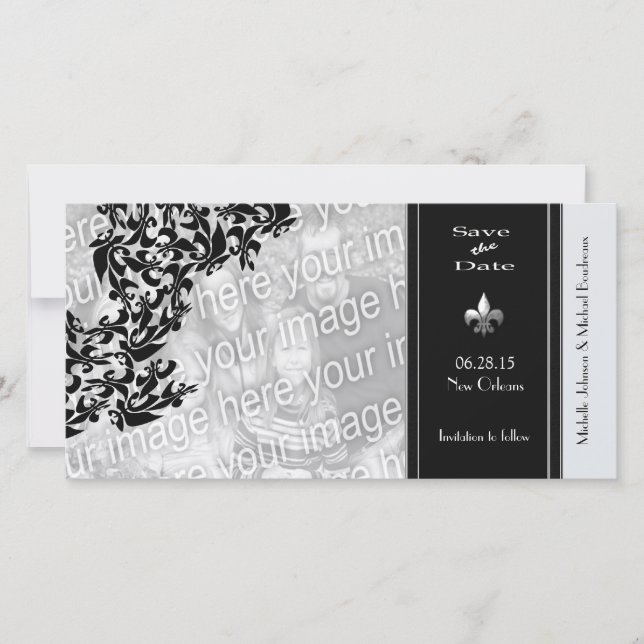 Moderne Fleur de Lis Enregistrer la date Carte pho (Devant)
