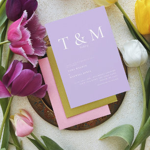 Moderne Flieder-Monogramm-Hochzeit ohne Eltern Einladung