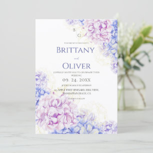 Moderne Flieder- und Blaue Blumige Hochzeit Einladung