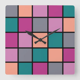 Moderne Fliesen Muster 5 Farben Quadratische Wanduhr