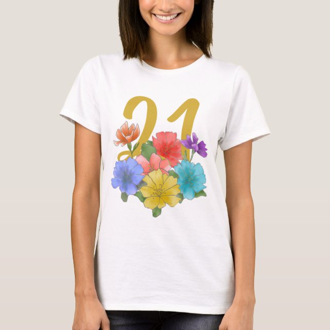 Moderne Flora 21 Primaveras Geburtstag T-Shirt (Vorderseite)