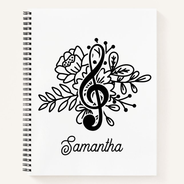 Moderne Flora Treble Clef Musik Liebhaber Notizbuch (Vorderseite)
