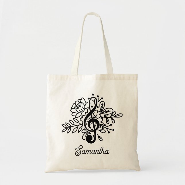 Moderne Flora Treble Clef Musik Liebhaber Tragetasche (Vorne)