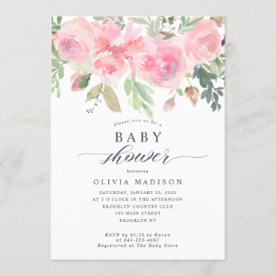 Moderne Floral Baby Dusche Rosa Rose Peony Blush Einladung