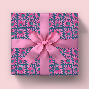 Moderne floral blockdruck rosa daisy geschenkpapier