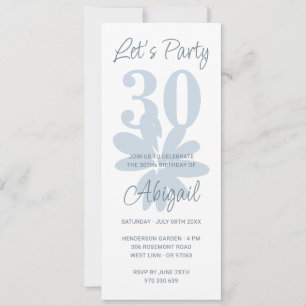Moderne Floral Blue 30e anniversaire Invitation