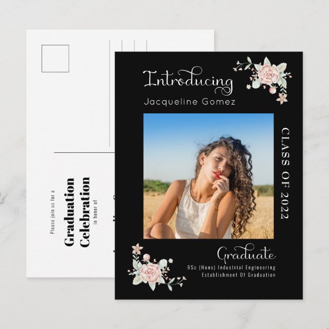 Moderne Floral Graduation 2022 Invitation photo (Devant / Derrière)