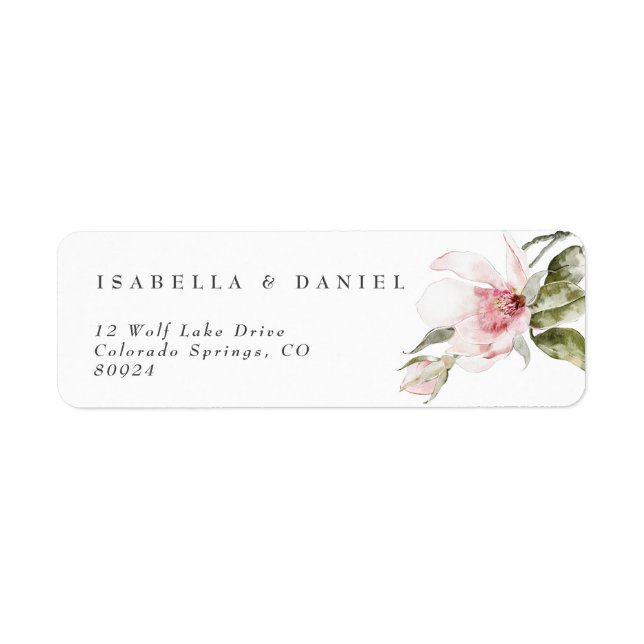 Moderne Floral Magnolia Couple Mariage Étiquette (Devant)