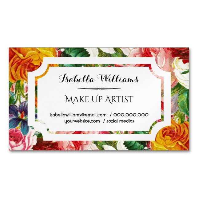 Moderne floral Makeup Artist Magnetische Visitenkarte (Vorderseite)