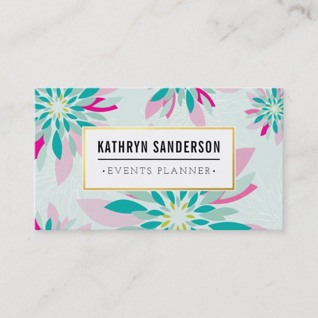 MODERNE FLORAL PATTERN Gold Logo Blume Pink pink Visitenkarte (Vorderseite)