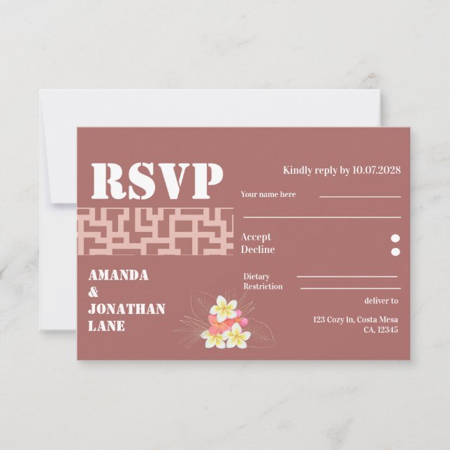 Moderne floral Terracotta Wedding RSVP Card (Vorderseite)