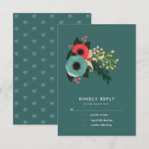 Moderne Floral Turquoise | Cartes RSVP de mariage 