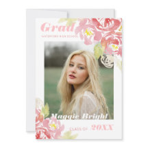 Moderne Floral Watercolor Grad Bekanntgabe Blush