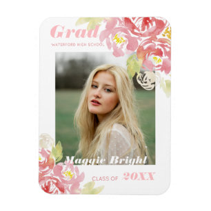 Moderne Floral Watercolor Grad Bekanntgabe Blush Magnet