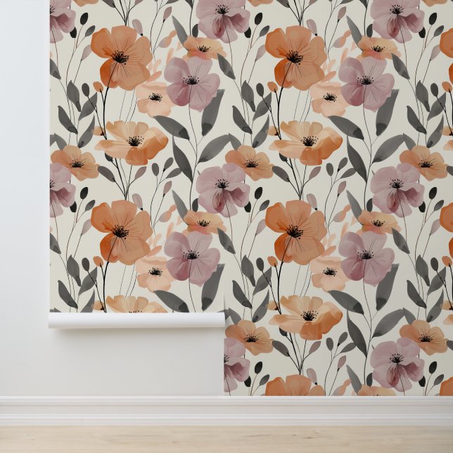 Moderne, florale Abstrakt Terracotta Lavendel Tapete (Anwendung)