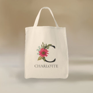 Moderne florale anpassbare monogrammierte  tragetasche