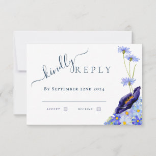 Moderne Florale Aquarellblaue Hochzeitsantwort RSVP Karte
