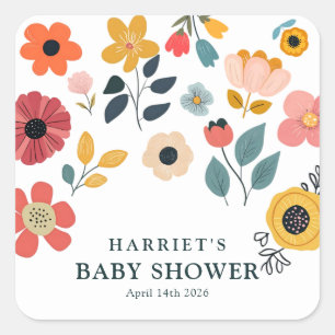 Moderne Florale Babyparty Quadratischer Aufkleber