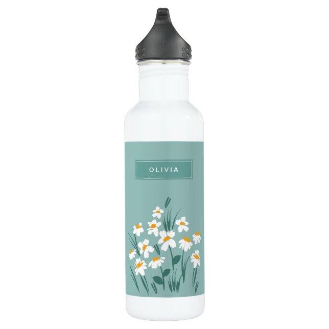 Moderne, florale Blau, mädchenhaft elegant stilvol Edelstahlflasche (Rechts)