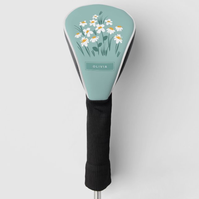 Moderne, florale Blau, mädchenhaft elegant stilvol Golf Headcover (Vorderseite)
