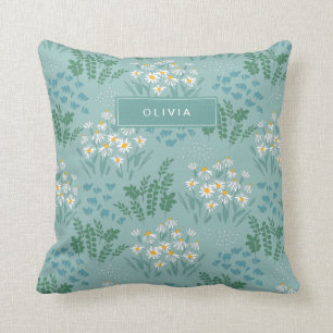 Moderne, florale Blau, mädchenhaft elegant stilvol Kissen