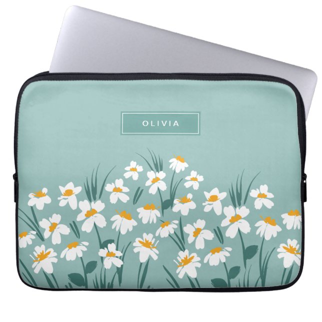 Moderne, florale Blau, mädchenhaft elegant stilvol Laptopschutzhülle (Vorderseite)