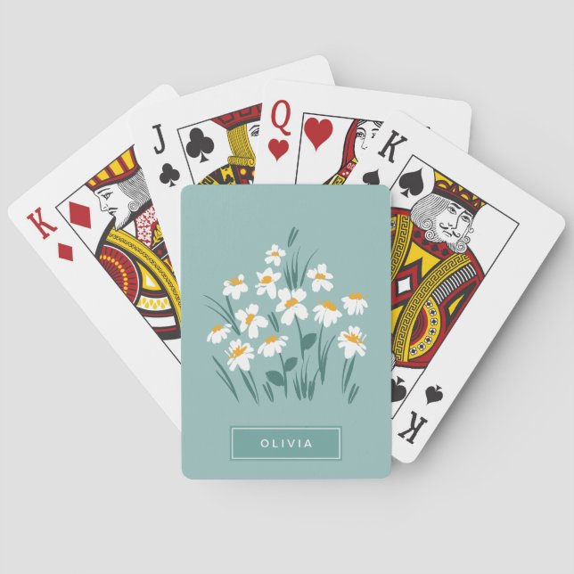 Moderne, florale Blau, mädchenhaft elegant stilvol Spielkarten (Rückseite)