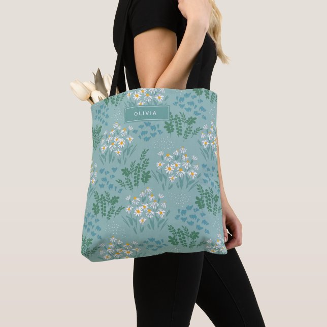 Moderne, florale Blau, mädchenhaft elegant stilvol Tasche (Von Nahem)