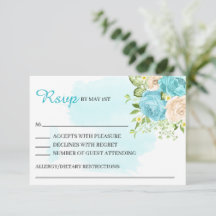 Moderne Florale Blaue Hochzeits-RSVP-Karte in Aqua
