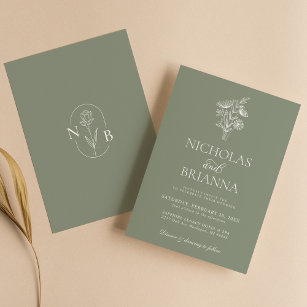 Moderne florale Boho Sage Green Wedding Minimalist Einladung