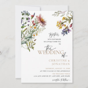 Moderne Florale Boho Wildblumen-Hochzeit Einladung