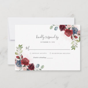 Moderne florale Burgundy Rustikale Skripthochzeit RSVP Karte
