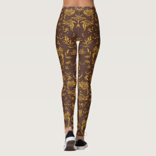 Moderne Florale Damast-Optik in Altgold und Braun  Leggings