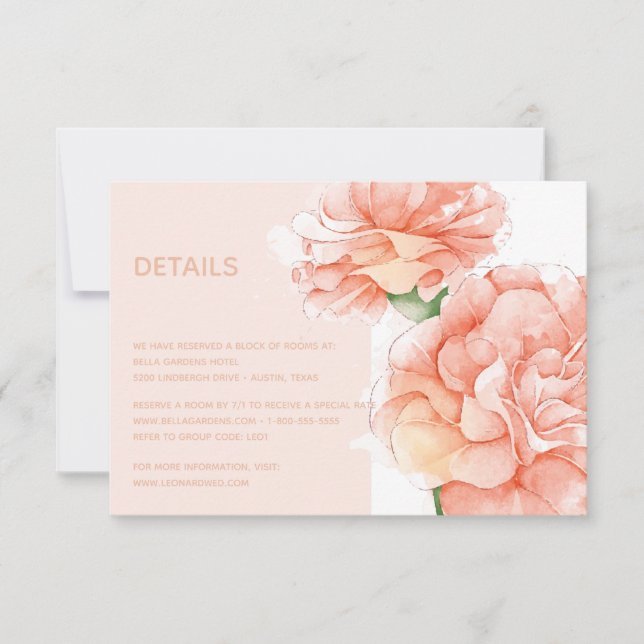 Moderne florale Elegante Hochzeiten Details Einladung (Vorderseite)
