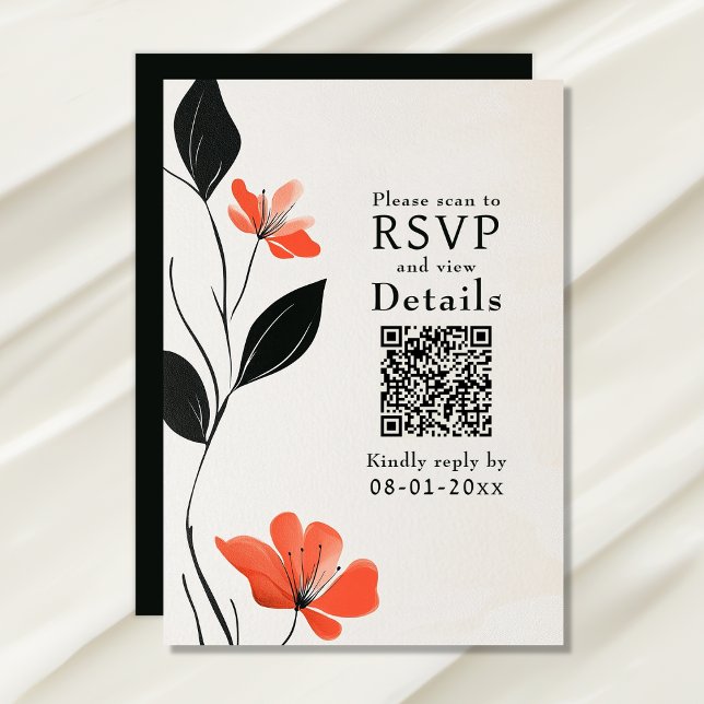 Moderne florale Eleganz kühne Blooms QR-Code Hochz RSVP Karte (Modern Floral Elegance Bold Blooms QR Code Wedding RSVP Card)