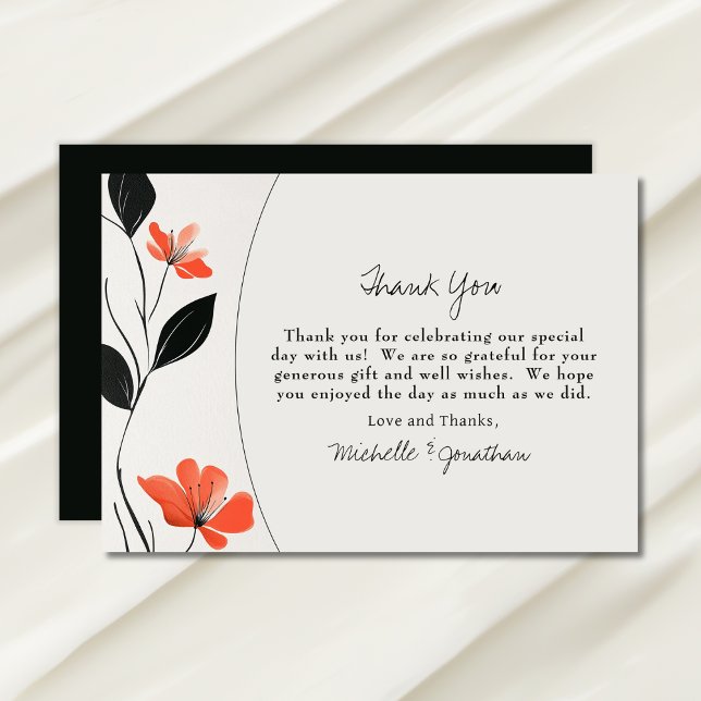 Moderne florale Eleganz mit kühlen blutigen Hochze Dankeskarte (Modern Floral Elegance with Bold Blooms Wedding Thank You Card)