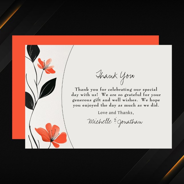 Moderne florale Eleganz mit kühlen blutigen Hochze Dankeskarte (Modern Floral Elegance with Bold Blooms Wedding Thank You Card)