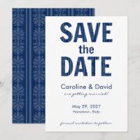 Moderne Florale Fleur de Lis Navy Blau Save the Da