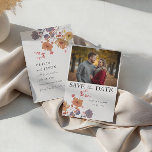 Moderne Florale & Foto-Hochzeitseinladung zum Vorm Save The Date