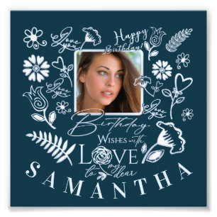 Moderne florale Geburtstags-Typografie-Foto-Doodle Fotodruck