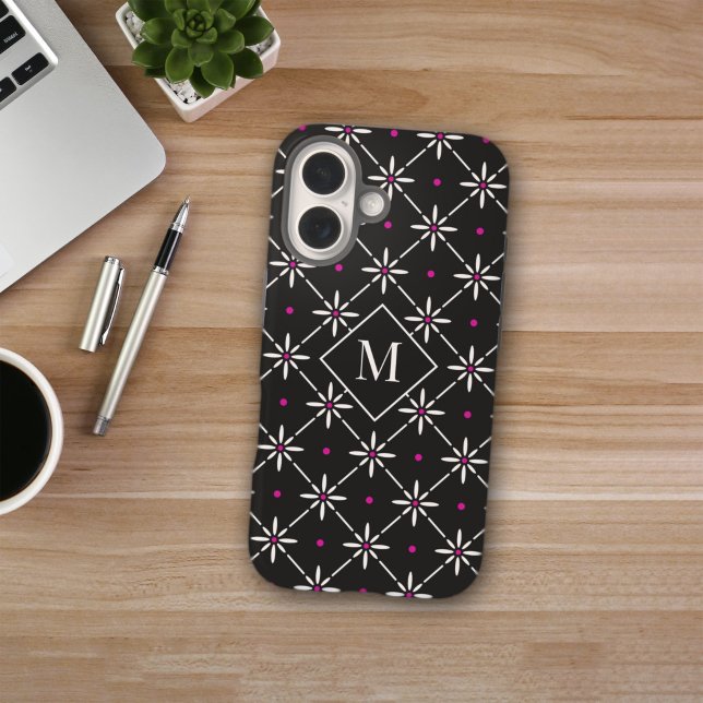 Moderne Florale Gitter-Monogramm-iPhone-16-Hülle iPhone 16 Hülle (Von Creator hochgeladen)