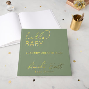Moderne Florale Hello Baby  Salbeigrüne Babyparty  Gästebuch