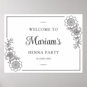 Moderne Florale Henna Mendhi Begrüßung Poster