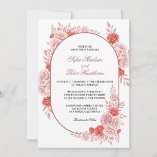 Moderne Florale Hochzeit Mit Rosa Rosen Im Bogenfö Einladung