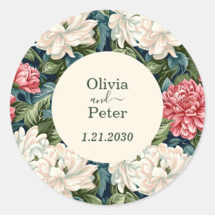 Moderne Florale Hochzeit Rosa und Weiß Runder Aufkleber