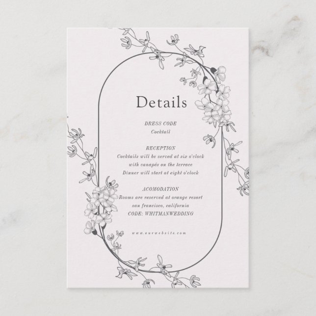 Moderne florale Hochzeitskarte Begleitkarte (Vorderseite)