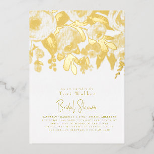 Moderne Florale Hochzeitstorte Gold Folieneinladung